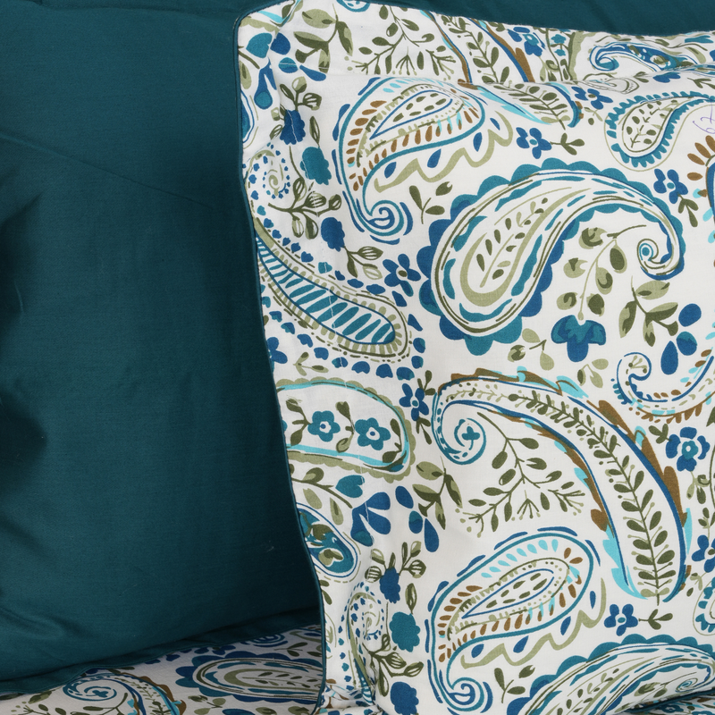 Paisley Vine King Bedsheet Set | 210 TC | 100% Pure Cotton | 2 Pillow Covers with Piping | Blue