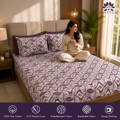 Driftwave King Bedsheet Set | 210 TC | 100% Pure Cotton | 2 Pillow Covers with Piping | Maroon