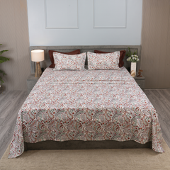 Paisley Vine King Bedsheet Set | 210 TC | 100% Pure Cotton | 2 Pillow Covers with Piping | Orange