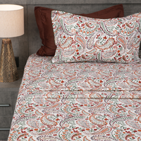 Paisley Vine King Bedsheet Set | 210 TC | 100% Pure Cotton | 2 Pillow Covers with Piping | Orange