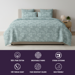 Lily Mist King Bedsheet Set | 400 TC | 100% Pure Cotton | 2 Pillow Covers