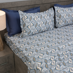 Driftwave King Bedsheet Set | 210 TC | 100% Pure Cotton | 2 Pillow Covers with Piping | Blue