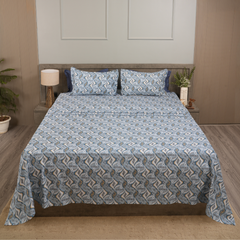 Driftwave King Bedsheet Set | 210 TC | 100% Pure Cotton | 2 Pillow Covers with Piping | Blue