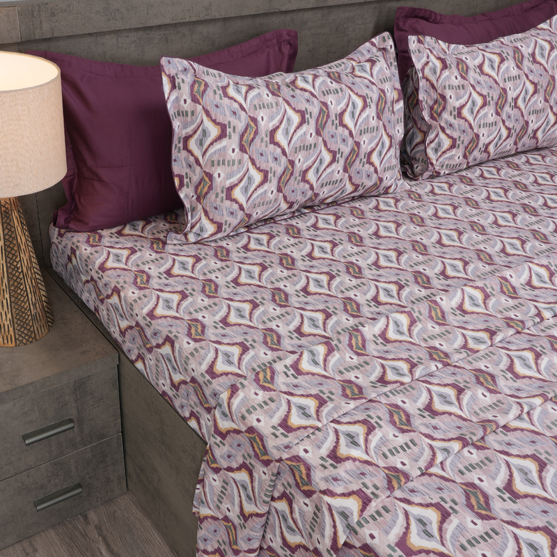 Driftwave King Bedsheet Set | 210 TC | 100% Pure Cotton | 2 Pillow Covers with Piping | Maroon