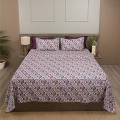 Driftwave King Bedsheet Set | 210 TC | 100% Pure Cotton | 2 Pillow Covers with Piping | Maroon