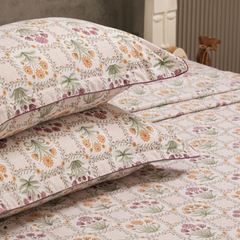 Fleur Royale King Bedsheet Set | 210 TC | 100% Pure Cotton | 2 Pillow Covers with Piping | Purple