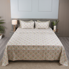 Fleur Royale King Bedsheet Set | 210 TC | 100% Pure Cotton | 2 Pillow Covers with Piping | Yellow