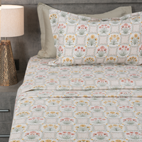 Fleur Royale King Bedsheet Set | 210 TC | 100% Pure Cotton | 2 Pillow Covers with Piping | Yellow