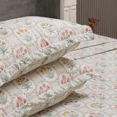 Fleur Royale King Bedsheet Set | 210 TC | 100% Pure Cotton | 2 Pillow Covers with Piping | Yellow