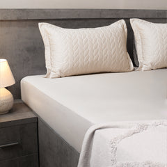 Classic Quilted Pillows Bedsheet Set | 300 TC | 100% Satin Cotton | Sand