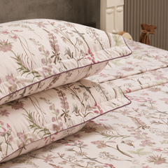 Wild Orchid King Bedsheet Set | 210 TC | 100% Pure Cotton | 2 Pillow Covers with Piping | Mauve