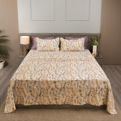 Wild Orchid King Bedsheet Set | 210 TC | 100% Pure Cotton | 2 Pillow Covers with Piping | Peach