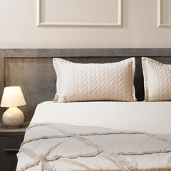 Classic Quilted Pillows Bedsheet Set | 300 TC | 100% Satin Cotton | Sand