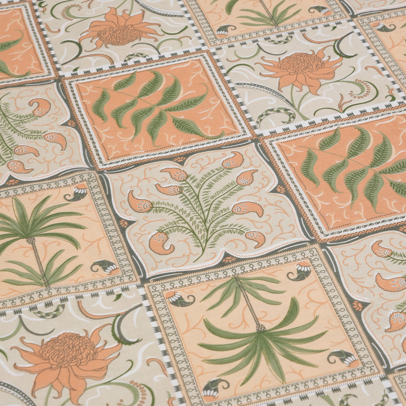 Jardin Mosaic King Bedsheet Set | 210 TC | 100% Pure Cotton | 2 Pillow Covers with Piping | Beige