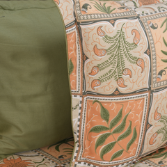 Jardin Mosaic King Bedsheet Set | 210 TC | 100% Pure Cotton | 2 Pillow Covers with Piping | Beige