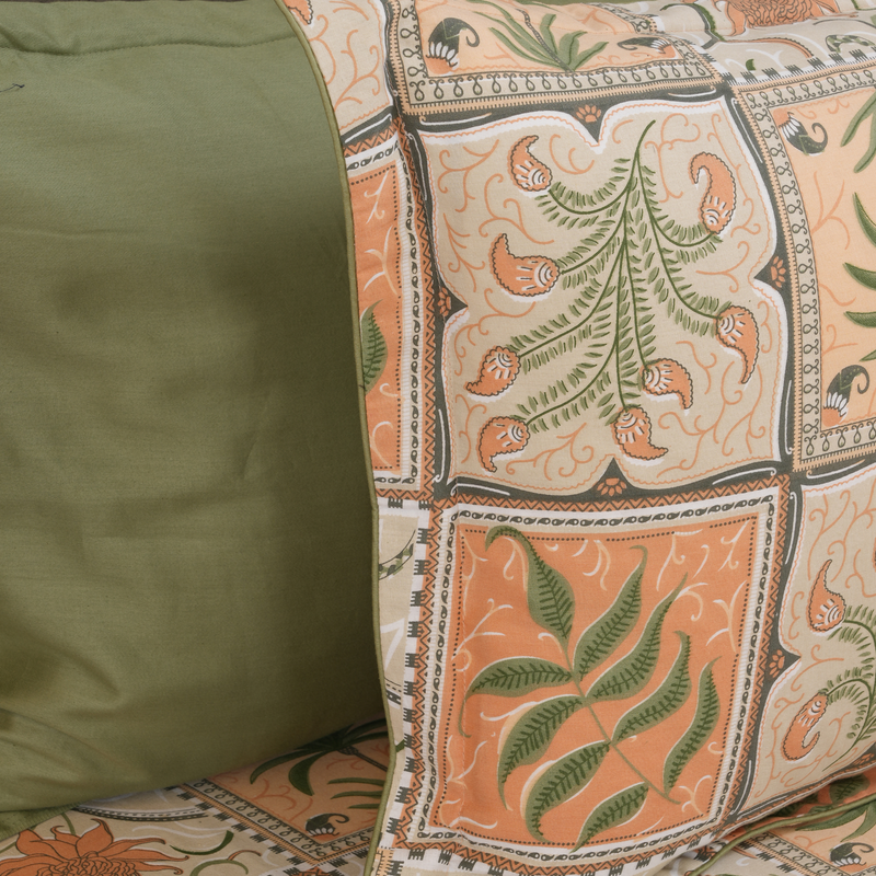 Jardin Mosaic King Bedsheet Set | 210 TC | 100% Pure Cotton | 2 Pillow Covers with Piping | Beige
