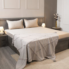 Classic Quilted Pillows Bedsheet Set | 300 TC | 100% Satin Cotton | Sand