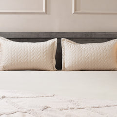 Classic Quilted Pillows Bedsheet Set | 300 TC | 100% Satin Cotton | Sand