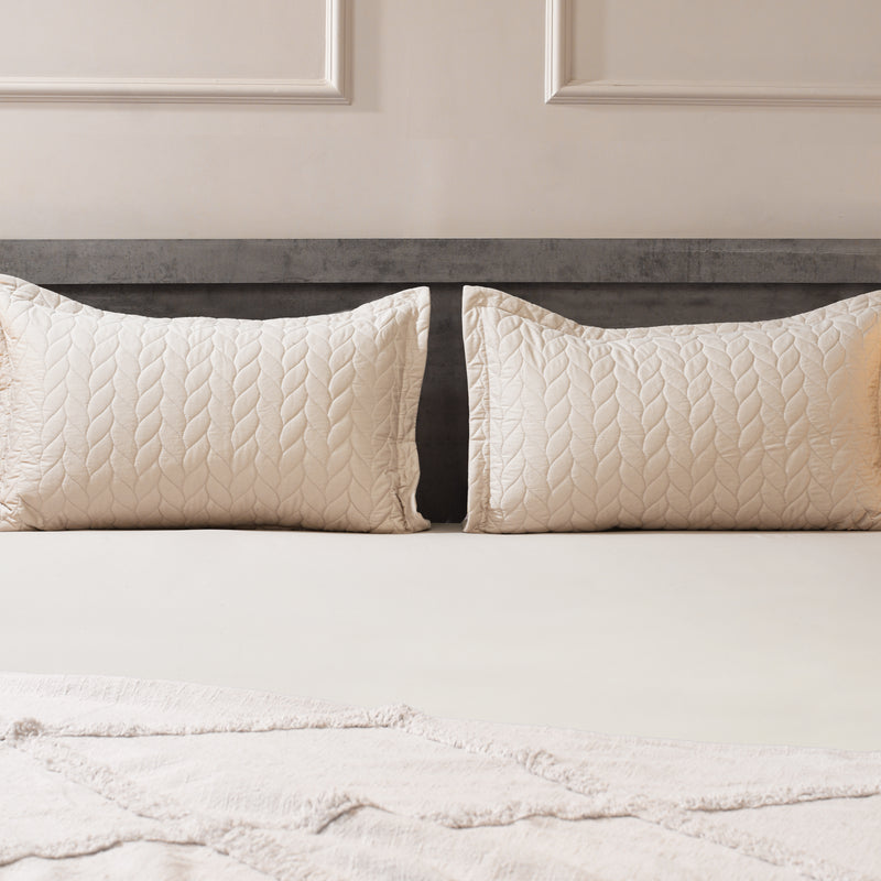 Classic Quilted Pillows Bedsheet Set | 300 TC | 100% Satin Cotton | Sand