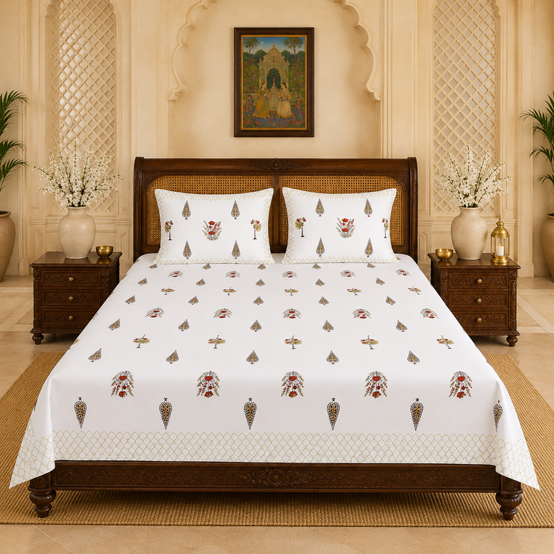 Amber Vatika Jaipuri King Size Bedsheet | 100% Pure Cotton | Anarkali Collection