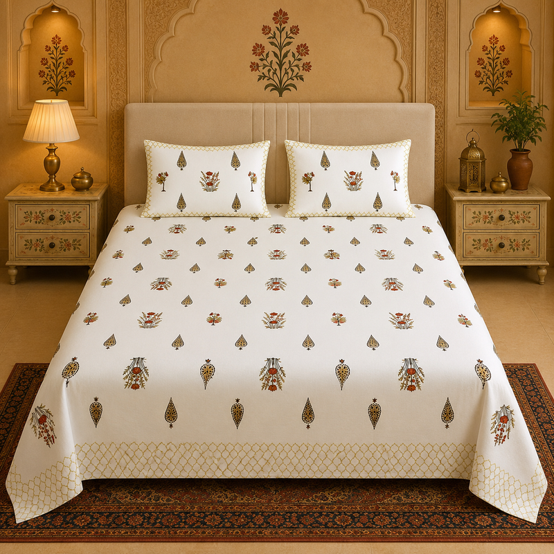 Amber Vatika Jaipuri King Size Bedsheet | 100% Pure Cotton | Anarkali Collection