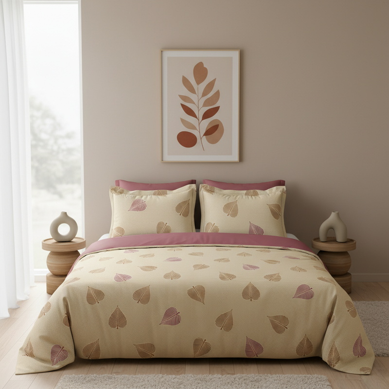 Autumn Veil King Bedsheet Set | 400 TC | Golden Pink