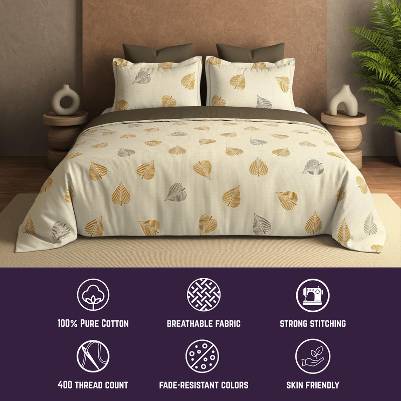 Autumn Veil King Bedsheet Set | 400 TC | Grey Golden