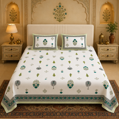 Bagru Vatika Jaipuri King Size Bedsheet | 100% Pure Cotton | Anarkali Collection