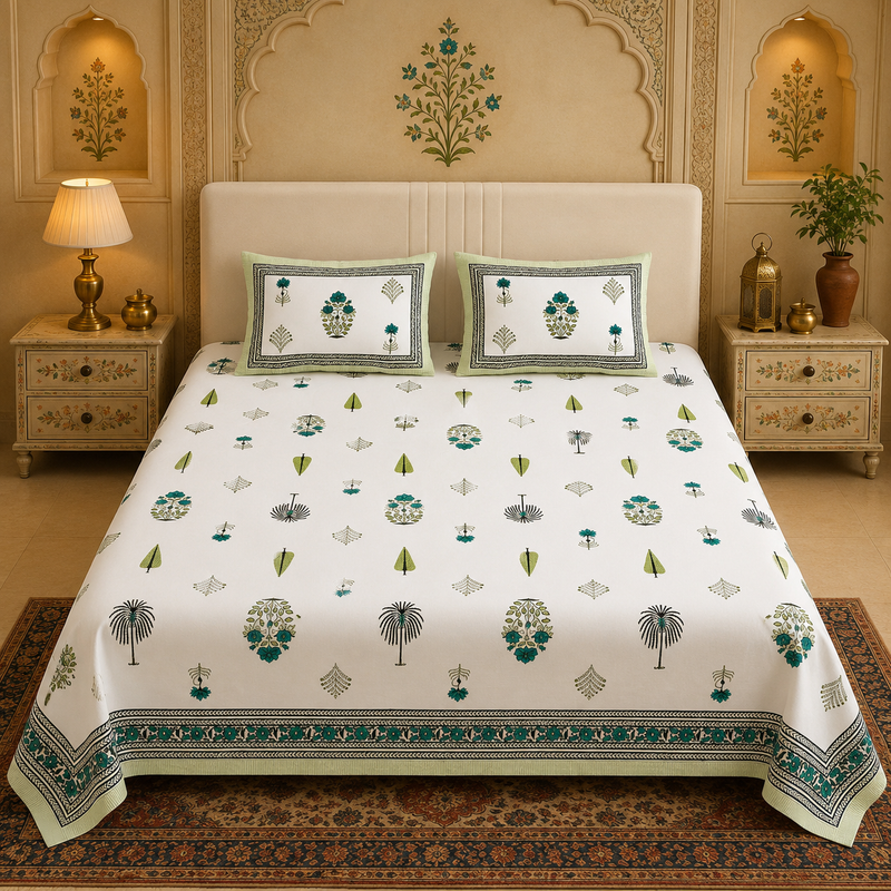 Bagru Vatika Jaipuri King Size Bedsheet | 100% Pure Cotton | Anarkali Collection