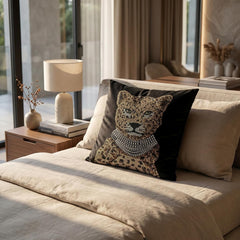Black Tiger Embellished Cushion Cover