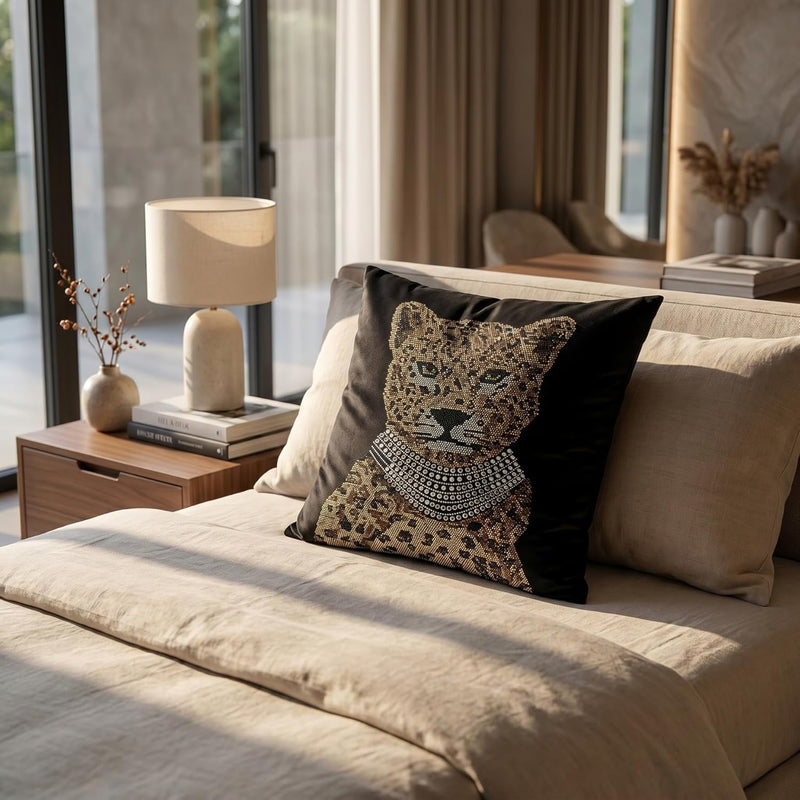Black Tiger Embellished Cushion Cover