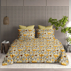 Bloomfield King Bedsheet Set | 210 TC | 100% Pure Cotton | 2 Pillow Covers with Piping | Mustard