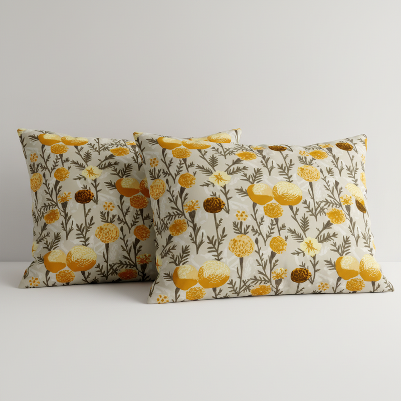 Bloomfield King Bedsheet Set | 210 TC | 100% Pure Cotton | 2 Pillow Covers with Piping | Mustard