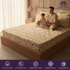 Bloomfield King Bedsheet Set | 210 TC | 100% Pure Cotton | 2 Pillow Covers with Piping | Mustard