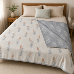 Blossom Trail Reversible Lightweight AC Dohar | Double Bed Dohar | Grey & Ivory