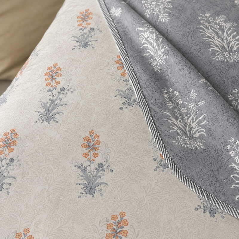 Blossom Trail Reversible Lightweight AC Dohar | Double Bed Dohar | Grey & Ivory