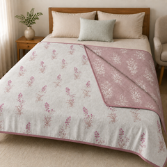 Blossom Trail Reversible Lightweight AC Dohar | Double Bed Dohar | Pink & Ivory