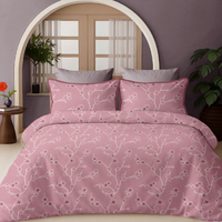 Blush Blossom Bedsheet Set | 210 TC | 100% Pure Cotton | 2 Pillow Covers with Piping | Pink