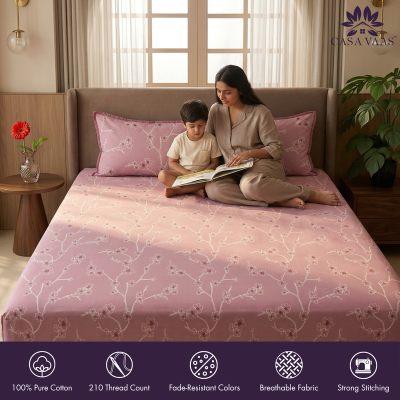 Woman and child reading on a bed with Casa Vaas bedding