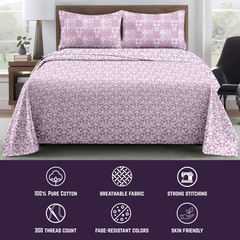 Blush Mosaic King Bedsheet Set | 300 TC | 100% Pure Cotton | Pink