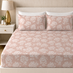Blush Elegance King Bedsheet Set | 300 TC | 100% Pure Cotton | Rose Gold