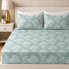 Blush Elegance King Bedsheet Set | 300 TC | 100% Pure Cotton | Light Turquoise