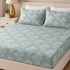 Blush Elegance King Bedsheet Set | 300 TC | 100% Pure Cotton | Light Turquoise