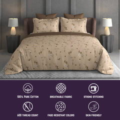 Breeze Garden Bedsheet Set | 600 TC | 100% Satin Cotton | Beige