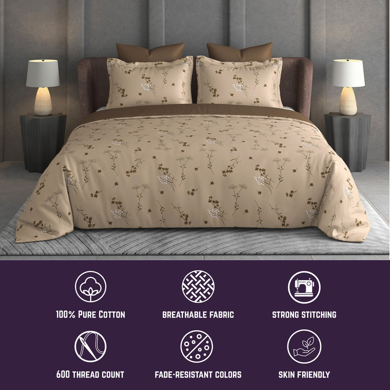 Breeze Garden Bedsheet Set | 600 TC | 100% Satin Cotton | Beige