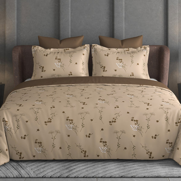 Breeze Garden Bedsheet Set | 600 TC | 100% Satin Cotton | Beige