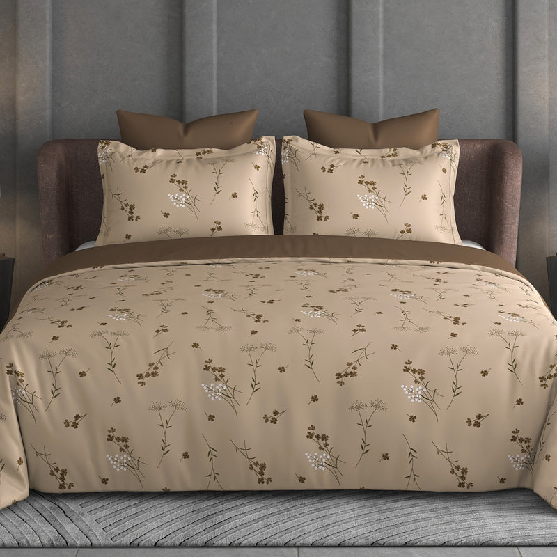 Breeze Garden Bedsheet Set | 600 TC | 100% Satin Cotton | Beige