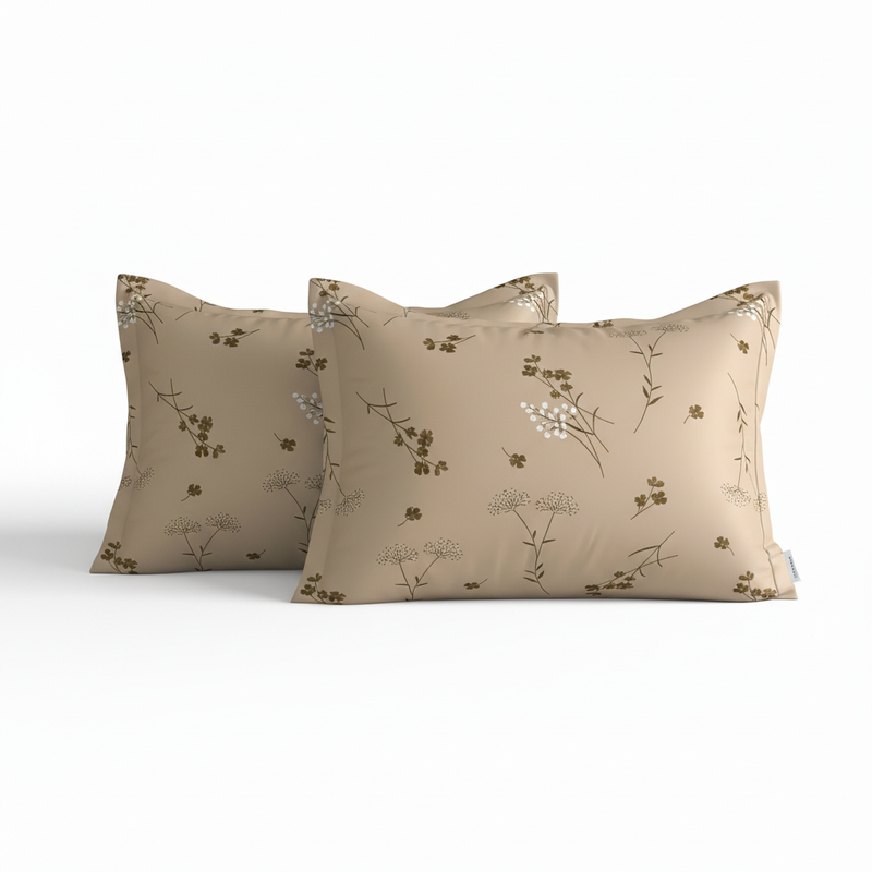 Breeze Garden Bedsheet Set | 600 TC | 100% Satin Cotton | Beige