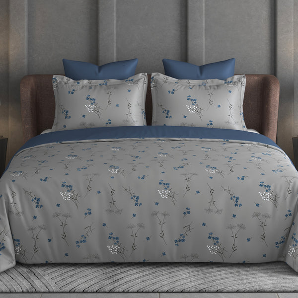 Breeze Garden Bedsheet Set | 600 TC | 100% Satin Cotton | Grey
