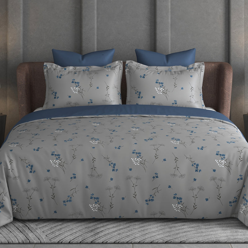 Breeze Garden Bedsheet Set | 600 TC | 100% Satin Cotton | Grey